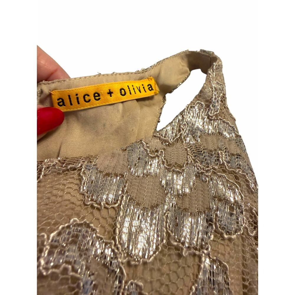 NWT Alice + Olivia Champagne Lace Cocktail Dress - Size 6 - Picture 3 of 16